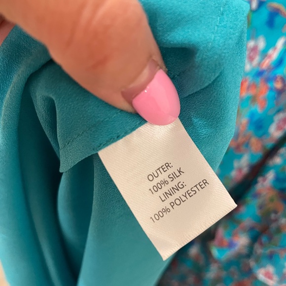 SALONI Rita Ruffle V-Neck Maxi Dress Blue Floral 100% Silk Size 4 - Picture 10 of 10